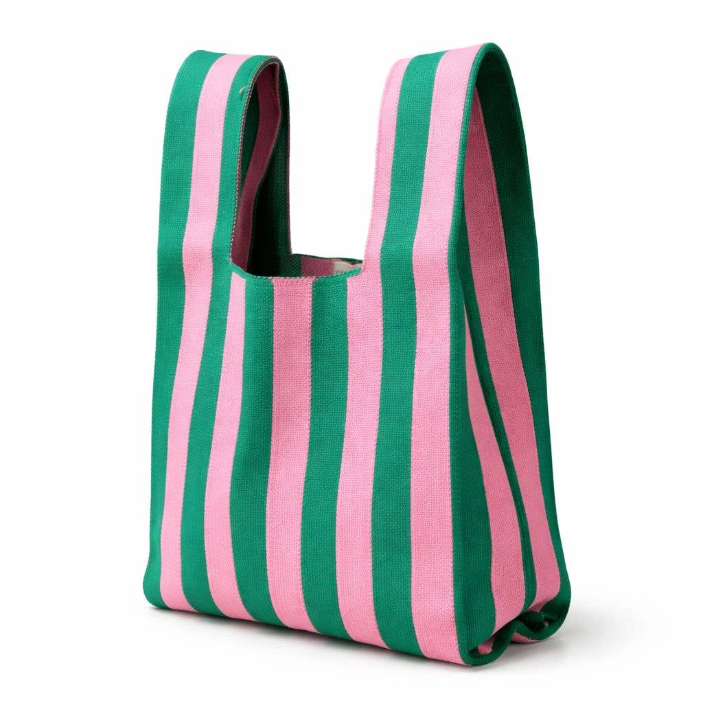 Sac à projet tricot & crochet - Taille moyenne, Rayures Vert/Rose