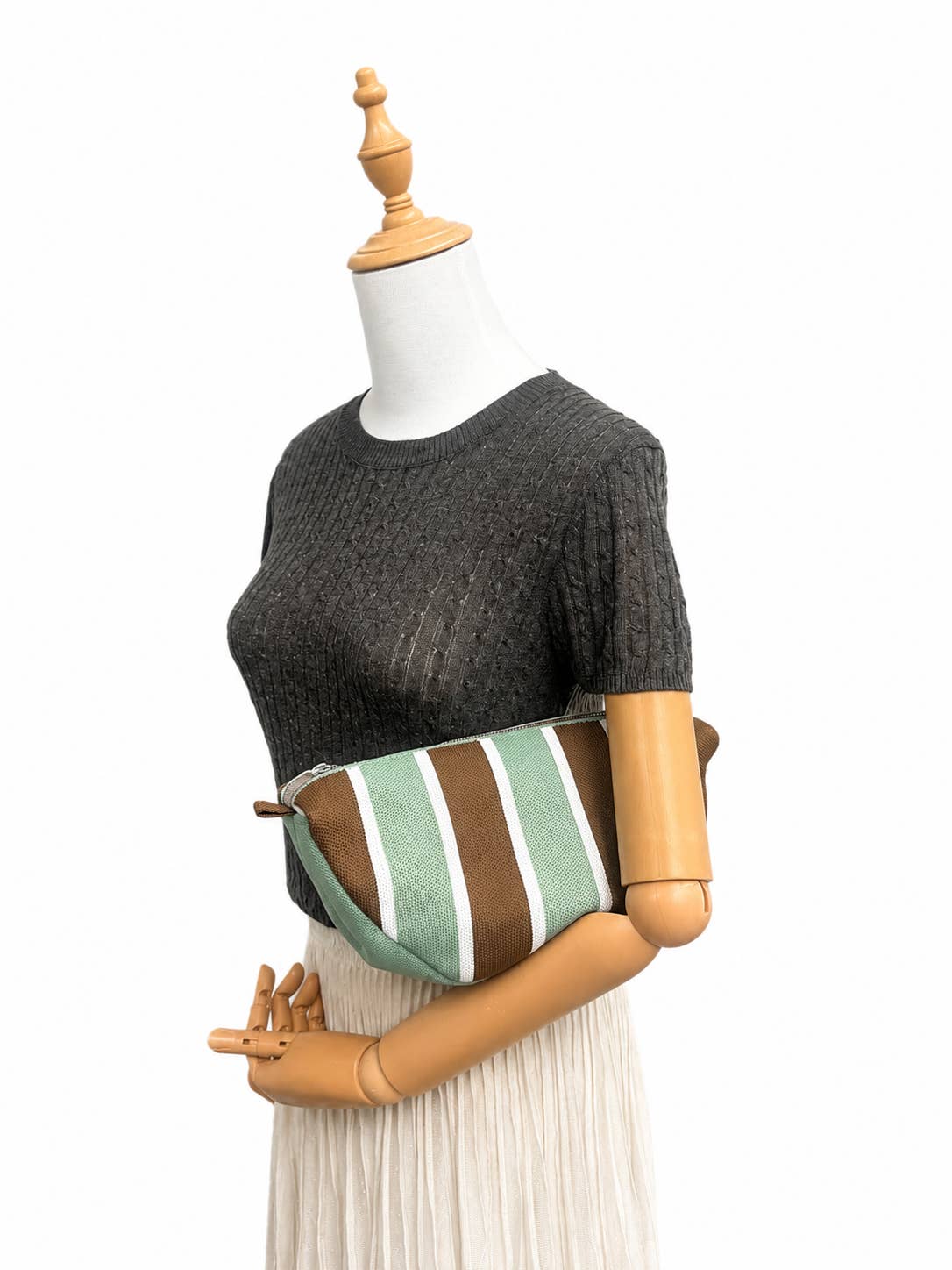 Sac bandoulière croissant en maille - Rayures Vertes