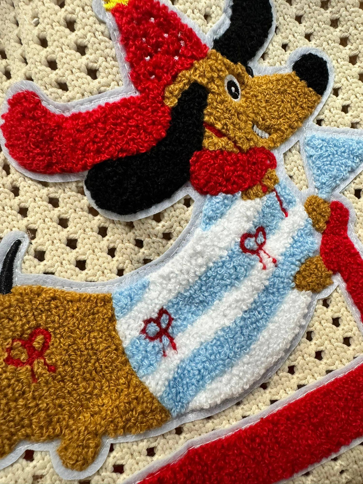 Sac à projet tricot & crochet - Taille moyenne, Crème avec Chiot Rouge