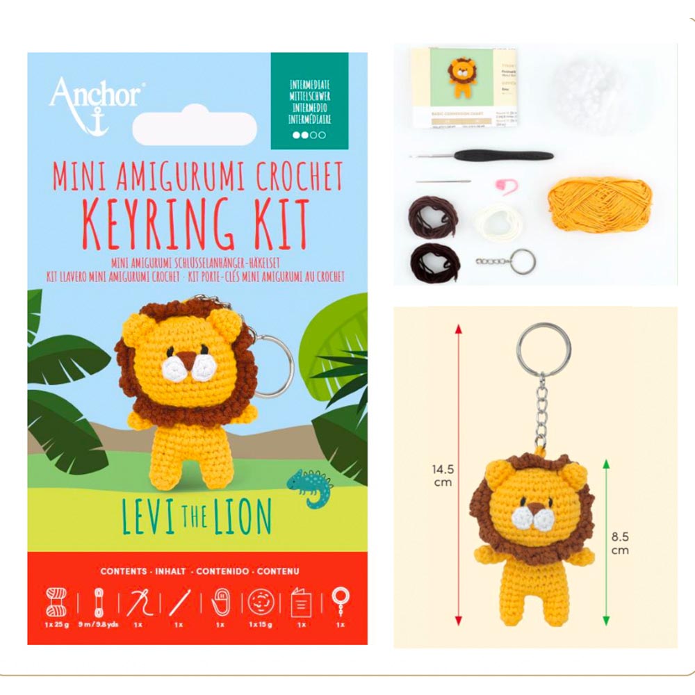 Amigurumi-Schlüsselanhänger-Set Levi the Lion, fertiger Schlüsselanhänger mit Inhalt