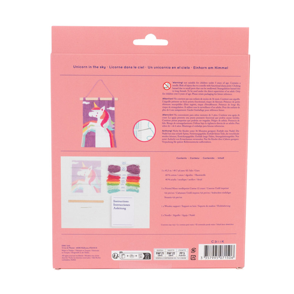 Kit de canevas Licorne pour enfants, dos de l'emballage