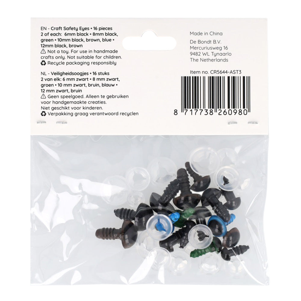 Crafties Safety Eyes Assortment 6-12 mm, pack back