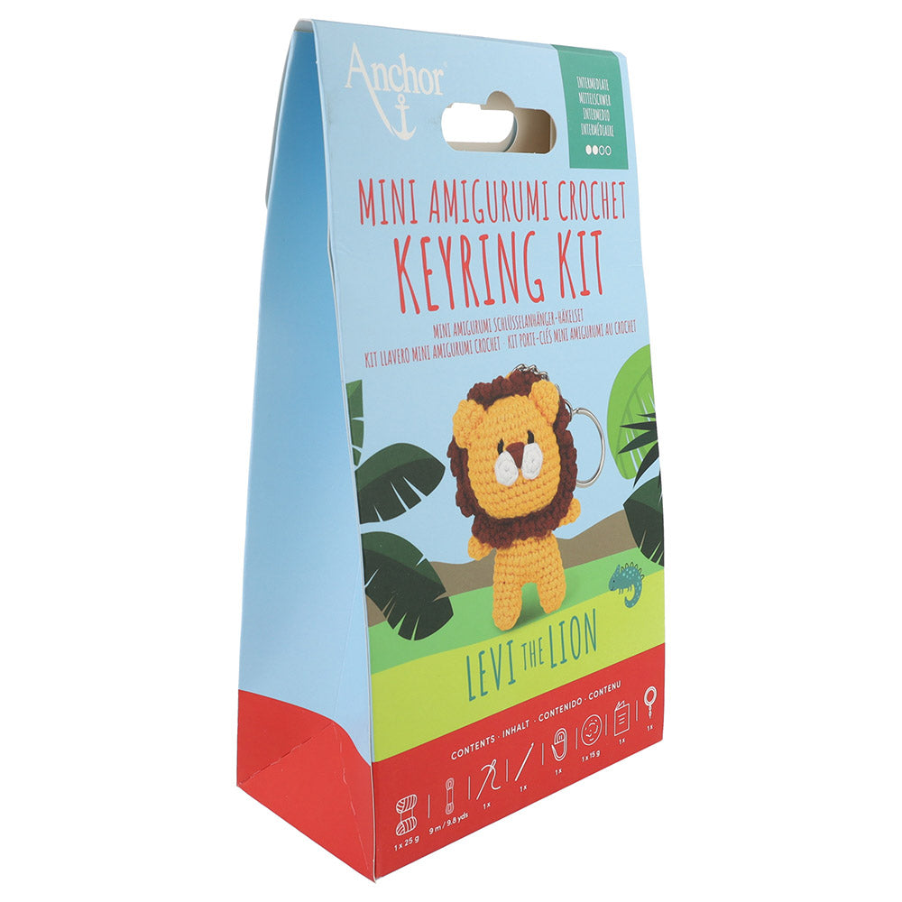 Amigurumi-Schlüsselanhänger-Set Levi the Lion, Verpackung von der Seite