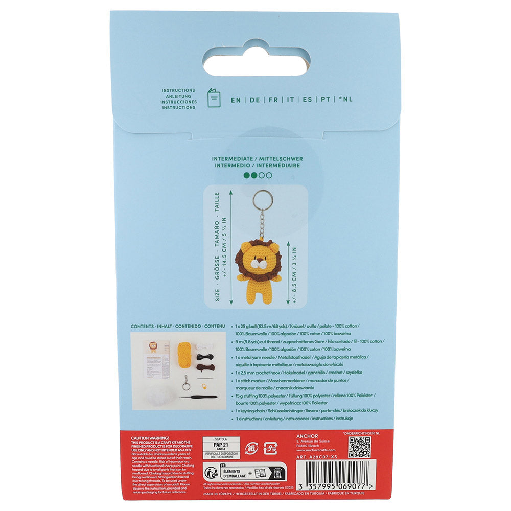 Amigurumi-Schlüsselanhänger-Set Levi the Lion, Rückseite der Verpackung