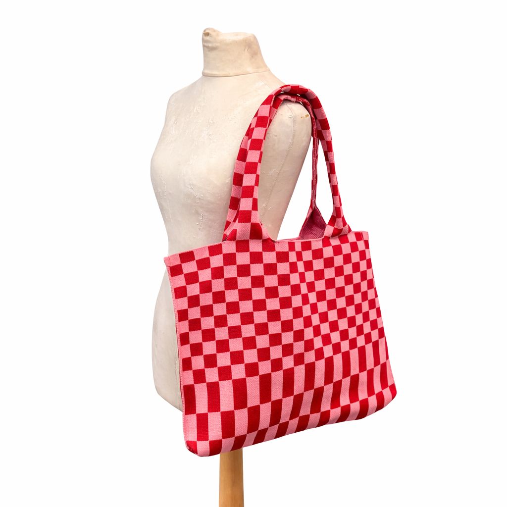 Large Knitting & Crochet Project Bag - Pink/Red checkered