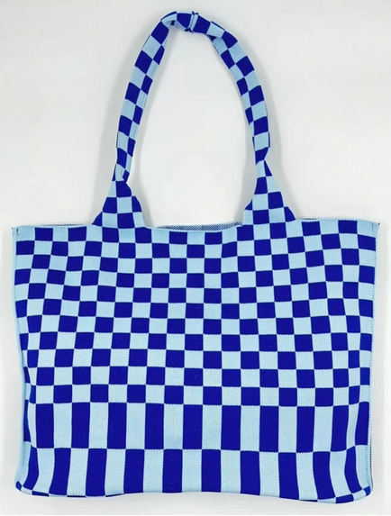Large Knitting & Crochet Project Bag - Blue Checkered