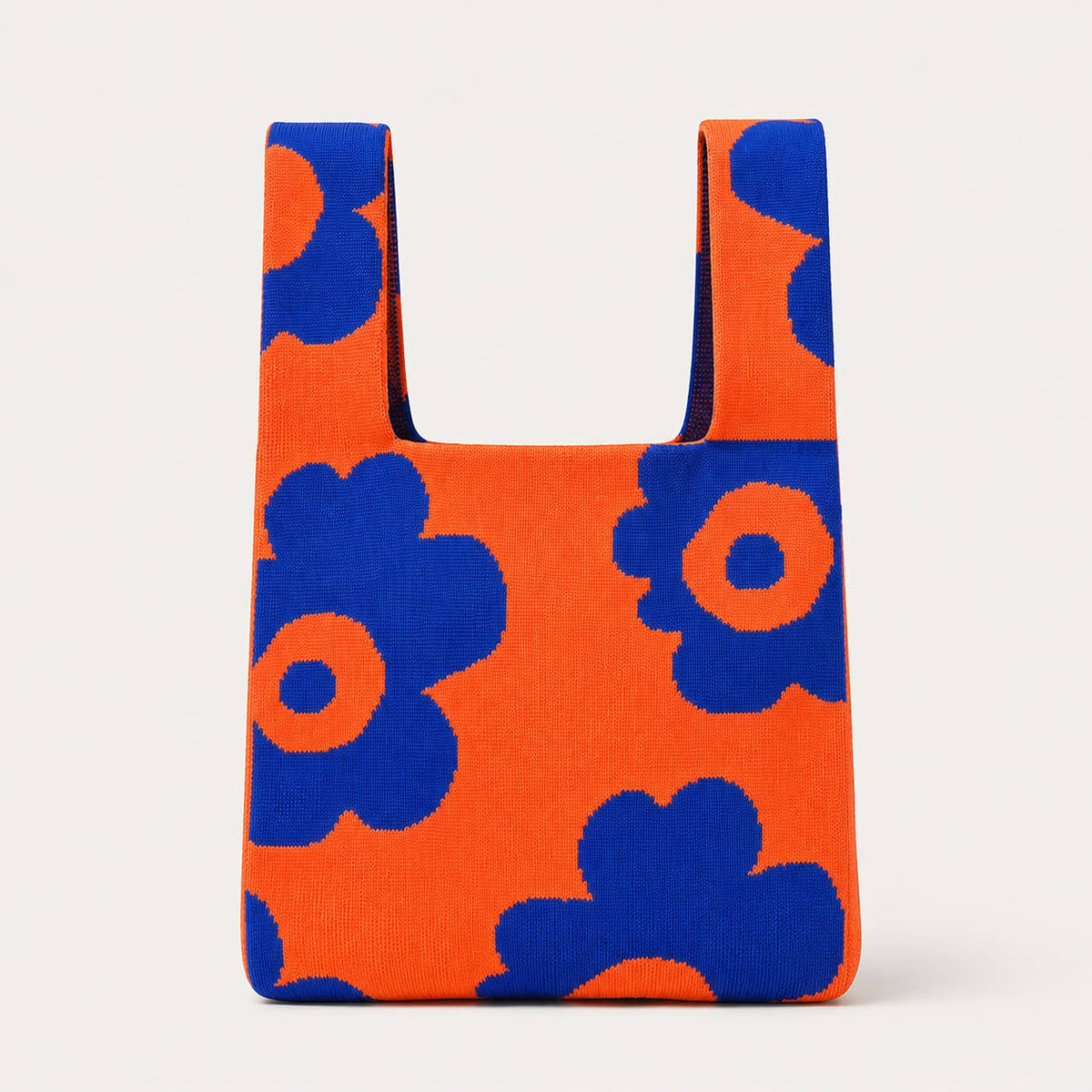 Medium Knitting & Crochet Project Bag - Orange/Blue Flowers