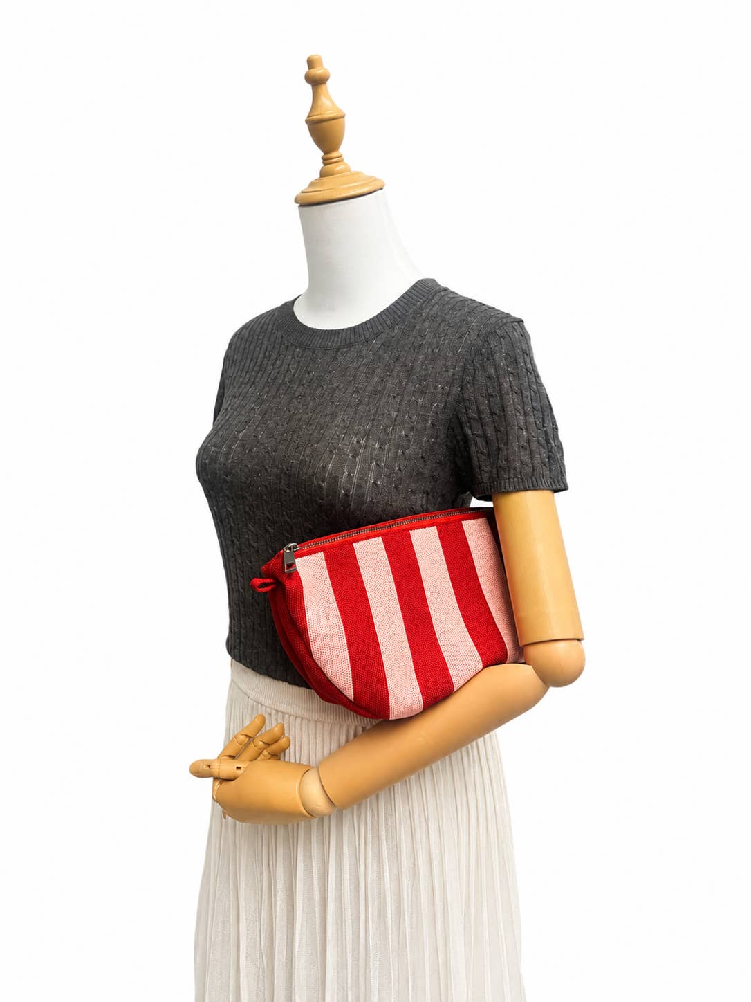 Sac bandoulière croissant en maille - Rayures Rouges