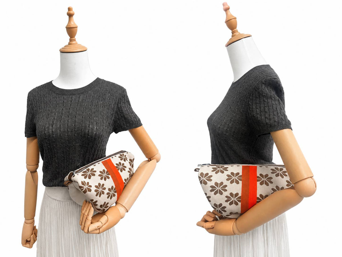 Sac bandoulière croissant en maille - Fleurs Beige