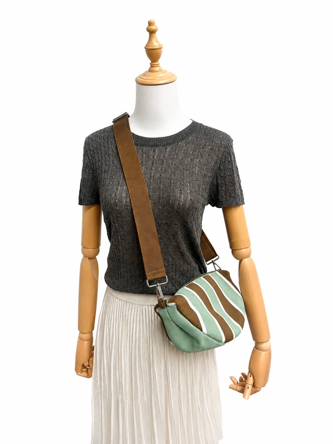 Sac bandoulière croissant en maille - Rayures Vertes