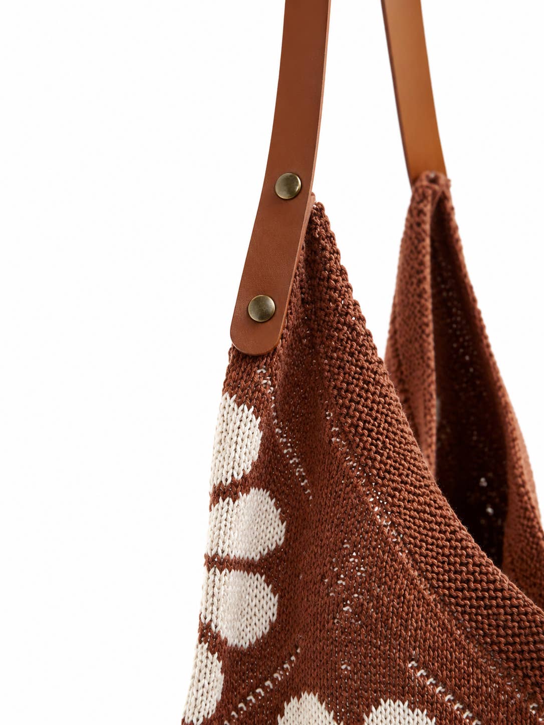 Gänseblümchen-Schultertasche aus Strick - Braun