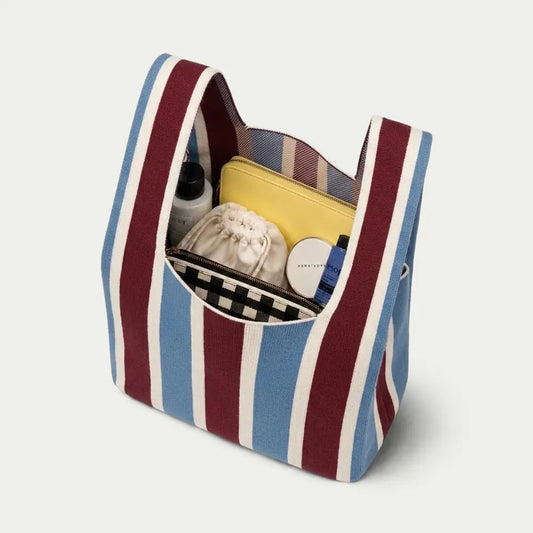 Medium Knitting & Crochet Project Bag - White/Blue/Red Stripe