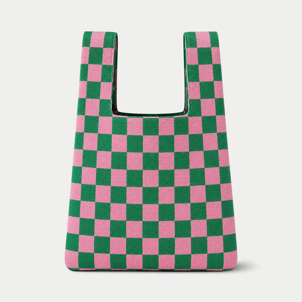 Medium Knitting & Crochet Project Bag - Green/Pink Checkered