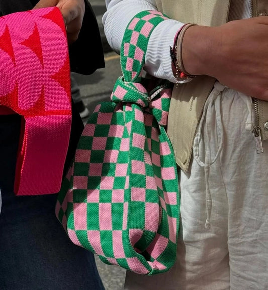 Medium Knitting & Crochet Project Bag - Green/Pink Checkered