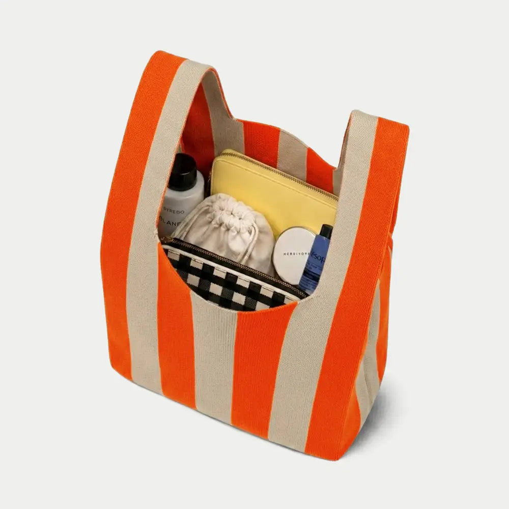 Medium Knitting & Crochet Project Bag - Bright Orange/Beige Stripe