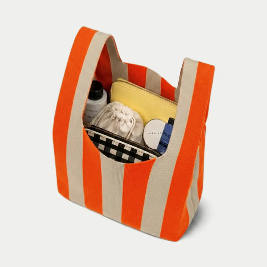 Medium Knitting & Crochet Project Bag - Bright Orange/Beige Stripe