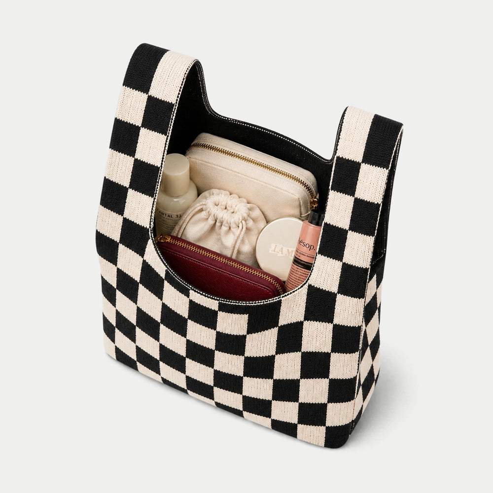 Medium Knitting & Crochet Project Bag - Black/White Checkered