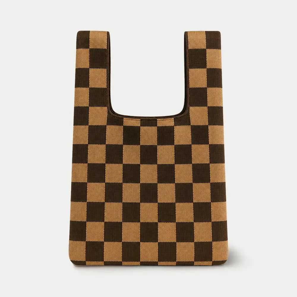 Medium Knitting & Crochet Project Bag - Brown/Black Checkered
