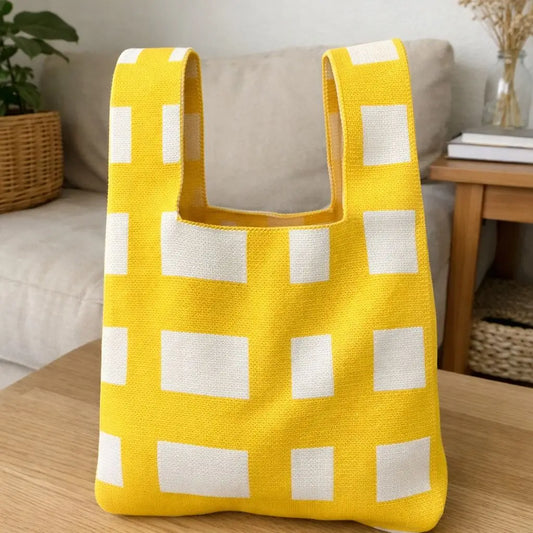 Medium Knitting & Crochet Project Bag - White and Yellow