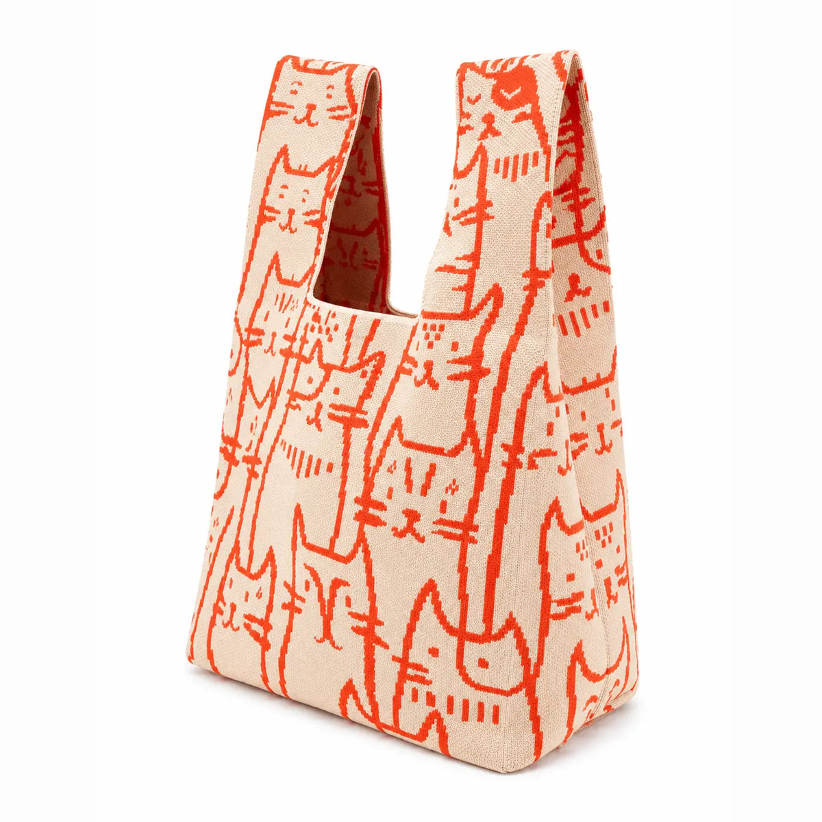 Sac à projet tricot & crochet – Taille moyenne, Blanc avec Chat Orange