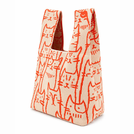 Medium Knitting & Crochet Project Bag - White with Orange Cat