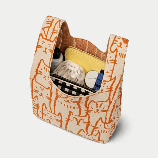 Medium Knitting & Crochet Project Bag - White with Orange Cat