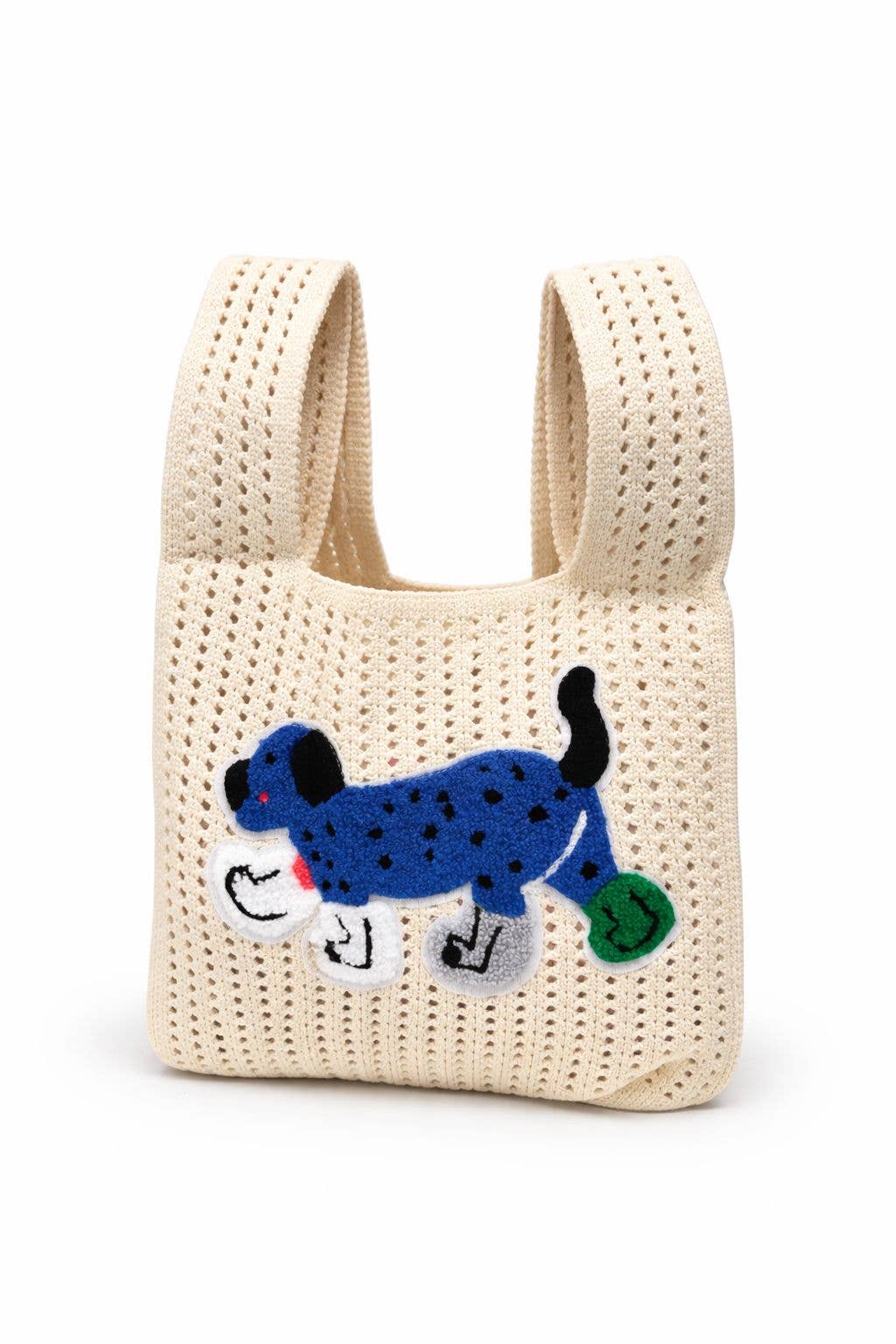 Medium Knitting & Crochet Project Bag - Cream with Blue Puppy